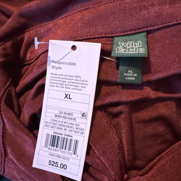 Wild Fable Short Sleeve Button-Front Bodycon Dress Maroon Red Size XL - Picture 3 of 3